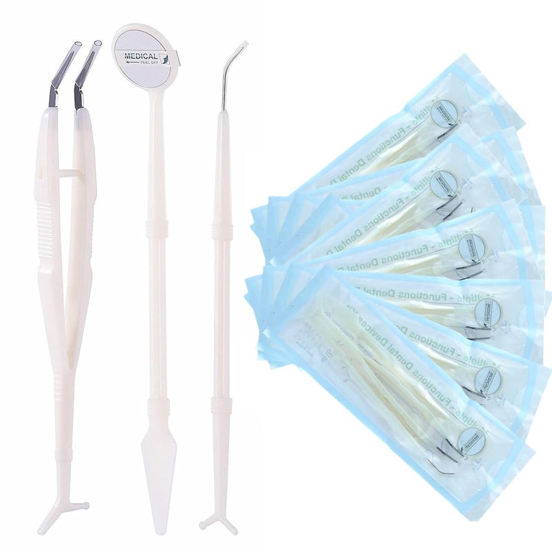 JMU 10 Pack Disposable Dental Examination Kit, 3Pcs Basic Instruments Set, Sterile Packaging, Dental Mirror Explorer Probe Plier, Oral Cleaning Dentist Tools (3pcs a Set, 10 Sets) - Image 1